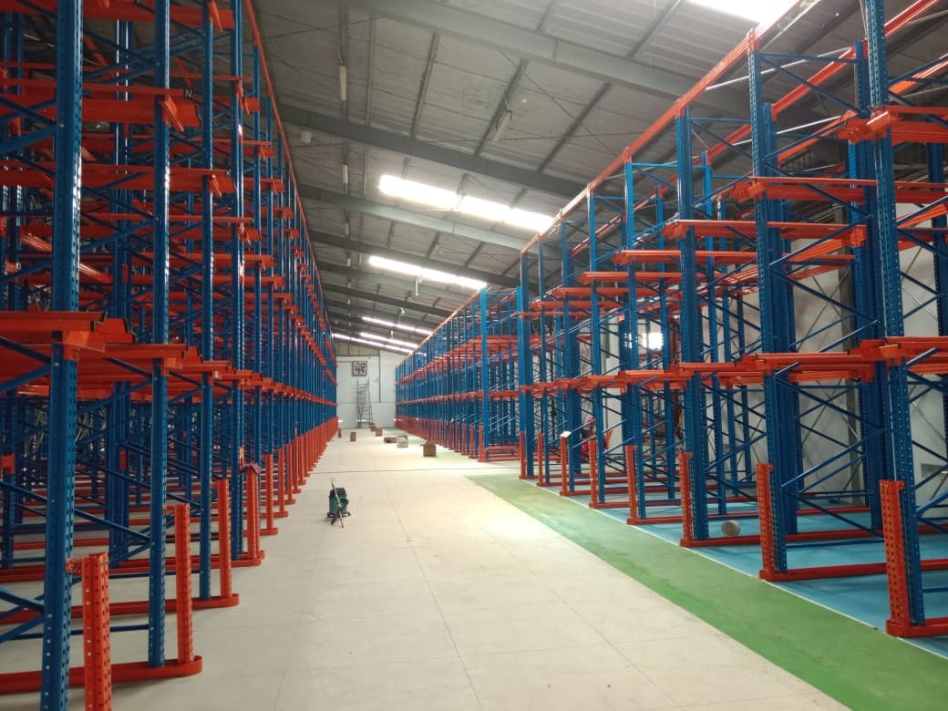 Rak drive-in finishing powder coating biru-oranye